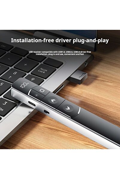 Earldom Wireless Presenter Pen Red Laser Pointer 2.4G Remote 100m Range Rechargeable Type C Display Clicker