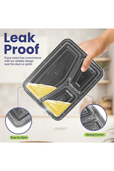 Xess 12 Pieces Disposable Microwave Container Rectangular - 3 Compartment