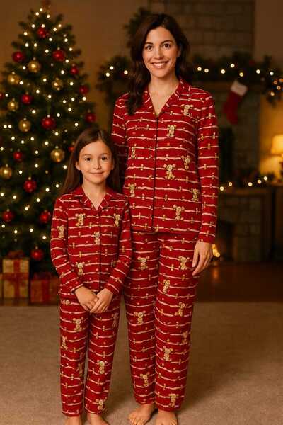 forte bella Patterned Mother-Daughter Top and Bottom Pajama Set