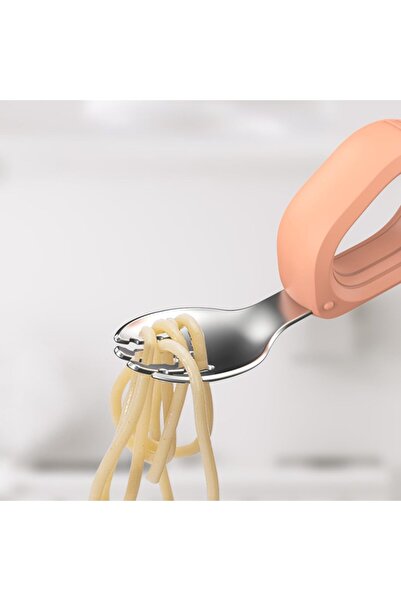 Generic Azoni Toddler Flatware Set - Stainless Steel Fork & Spoon with Circular Silicone Handle (Orange & Gr