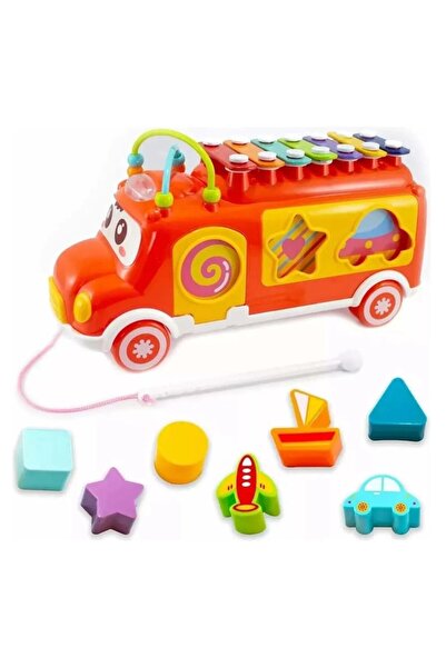Smart Vibe MusicRide™ 3-in-1 Multifunctional Musical Bus with Xylophone, Shape Sorter & Blocks, Red