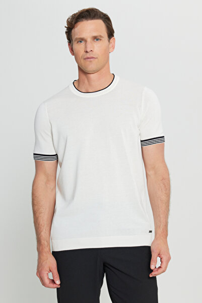 ALTINYILDIZ CLASSICS Men's White 100% Cotton Standard Fit Regular Cut Knitwear T-Shirt