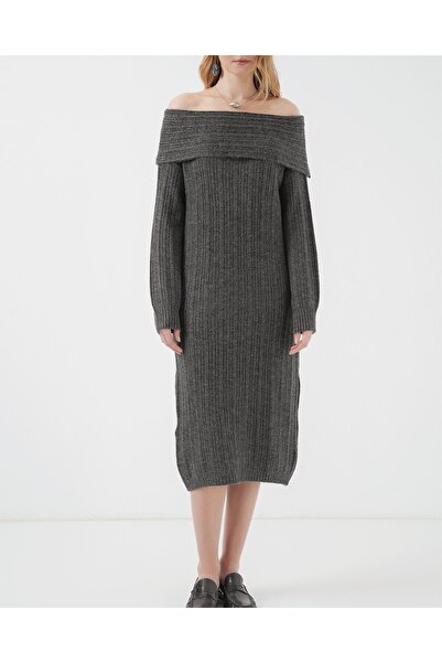 Modamorfo 15920 Madonna Collar Oversize Knitwear Dress - Anthracite