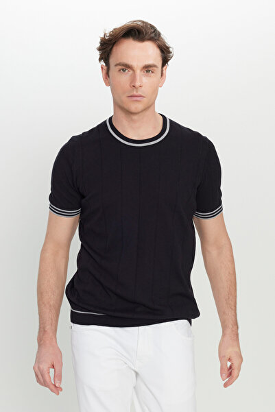 ALTINYILDIZ CLASSICS Men's Black 100% Cotton Standard Fit Regular Cut Crew Neck Knitwear T-Shirt