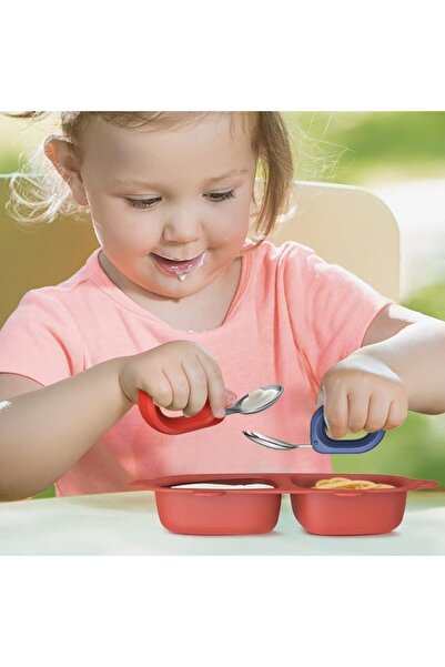 Generic Azoni Toddler Flatware Set - Stainless Steel Fork & Spoon with Circular Silicone Handle (Orange & Gr