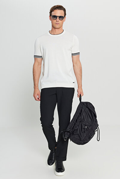 ALTINYILDIZ CLASSICS Men's White 100% Cotton Standard Fit Regular Cut Knitwear T-Shirt