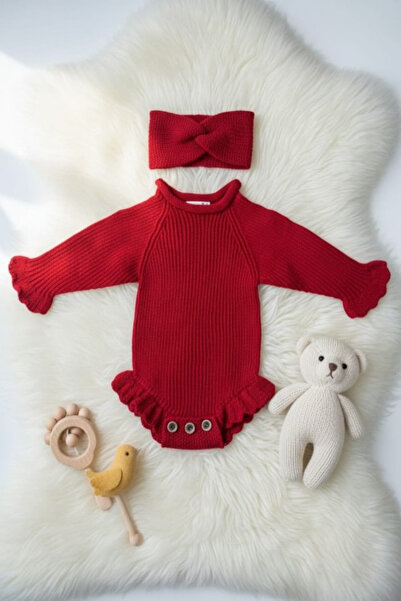 meriç bebe - bütün çocuklar melektir. mrc Stitch-Free Thessaloniki Knitted Sausage Collar Ruffled Baby Girl Knitwear Bodysuit Sweater & Headband Two-Piece Set
