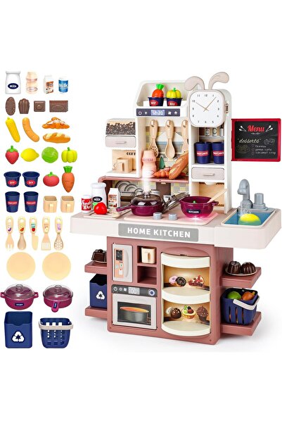 deAO Toy Kitchen for Kids - Mini Role-Play Kitchen with Light, Water, Steam & Accessories (Red)