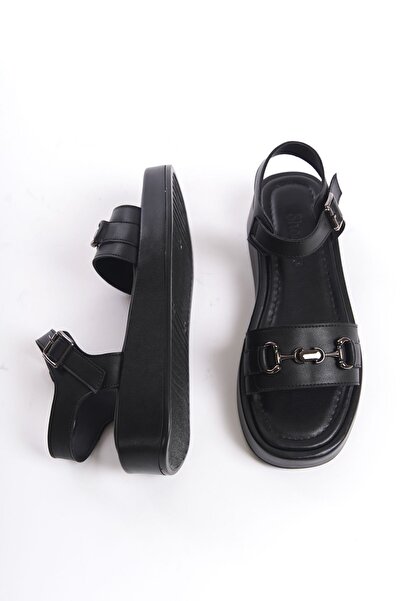 Redoxy Women's Special Design Ankle Strap Thick Sole Metal Buckle Detailed Single Strap Sandals