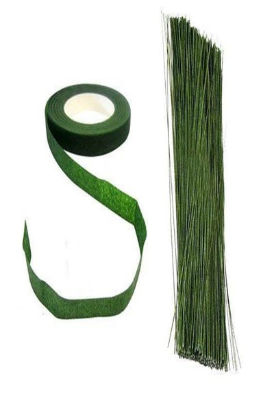 MelAsel Çiçek Teli Yeşil 0.8 mm (50 Adet) 60 cm ve Yeşil Çiçek Bandı Avantajlı Set