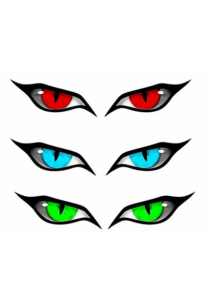 Limitless Design Kedi Gözü Sticker Seti – Renkli Canavar Gözleri (Kırmızı / M...