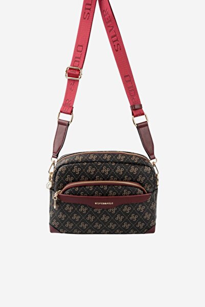 Silver Polo SP1201 Kadın Çapraz Çanta Monogram Kahve Sarı-Bordo