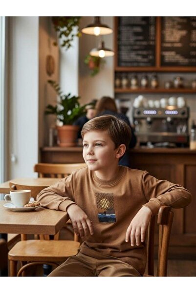 Zekids Момчешка памучна блуза с дълъг ръкав и принт с пейзаж