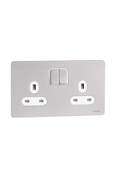 Schneider Electric مقبس كهربائي مسطح بدون براغي GU3420WPN ثنائي المجموعة 13 أمبير، أبيض لؤلؤي