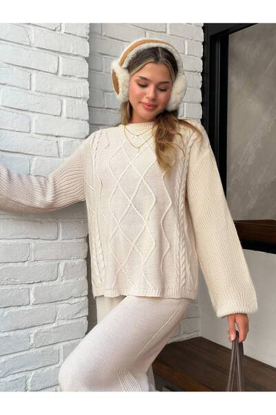 TOFAN TRİKO Oversize Knitting Set with Knitting Details
