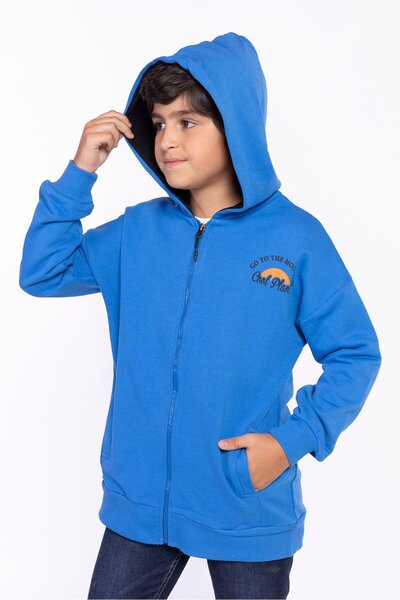 Toontoy Boys' Hooded Zippered Pockets Low Shoulder Embroidery Printed Knitted...