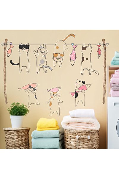 Generic Removable Cartoon Cat Wall Stickers - Laundry & Nursery Decals, Wall Art (2 pcs)