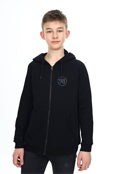 Toontoy Boys' Hooded Zippered Pockets Low Shoulder Printed Raglan Sleeve Knit...