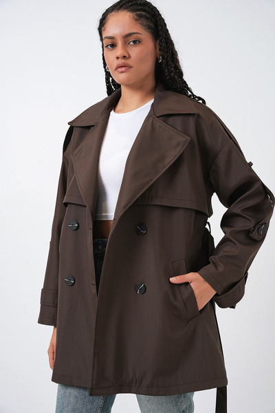 Bigdart Women's Belted Short Trench Coat 5974 - A.Brown