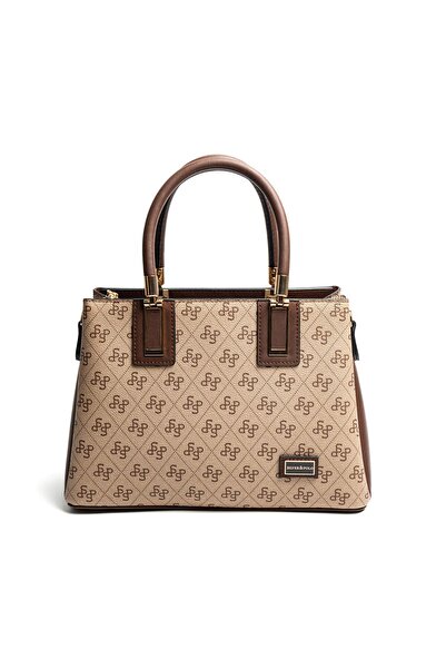 Silver Polo Geantă de mână pentru femei SP1000 Monogram Bej închis-maro