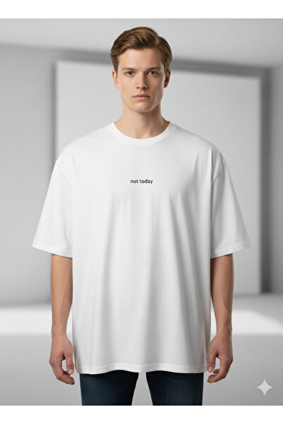 Unisex Oversize “not today ” Baskılı Tişört