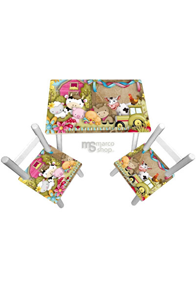 Marcoshop Masă pentru copii cu 2 scaune - Animale de la fermă