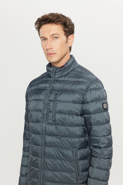 ALTINYILDIZ CLASSICS Men's Anthracite Standard Fit Regular Cut Casual Coat with Mock Neck Side Pockets