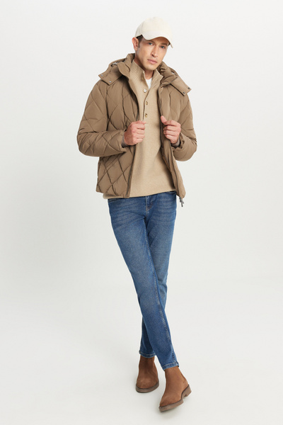 ALTINYILDIZ CLASSICS Men's Mink Standard Fit Regular Cut Hooded Collar Casual Coat with Side Pockets