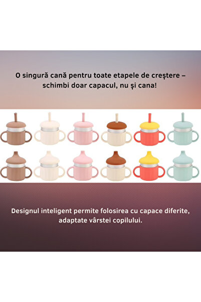 NO BRAND 3 in 1 Children's Cup - Stainless Steel & Silicone, Sippy Cup with 2 Lids (Straw and Spout), 220 ml