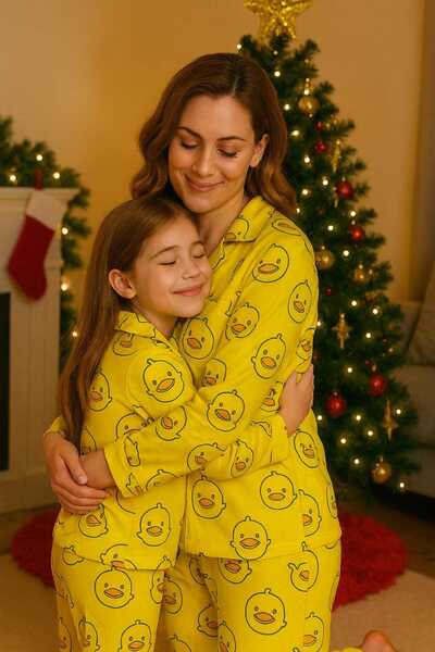 forte bella Patterned Mother-Daughter Top and Bottom Pajama Set