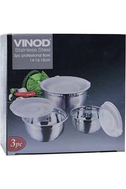 RAJ Mixing Bowl With Plastic Lid, Silver, Vpi014, 3 Pieces