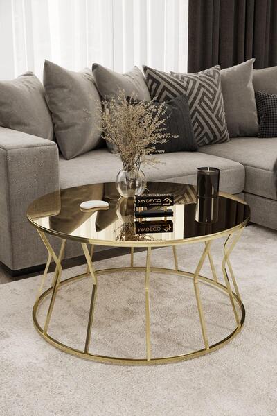 MYDECO Kum Saati Orta Sehpa Gold Kaplama Bronz Ayna