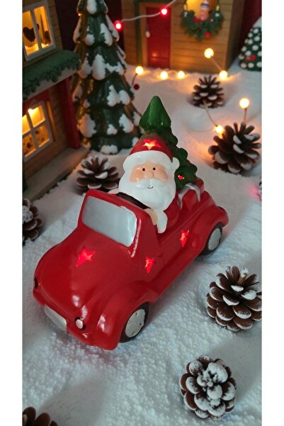 FAMEMUS ACCESSORY زينة عيد الميلاد على شكل سيارة مضاءة يركبها نيوال بابا، منت...