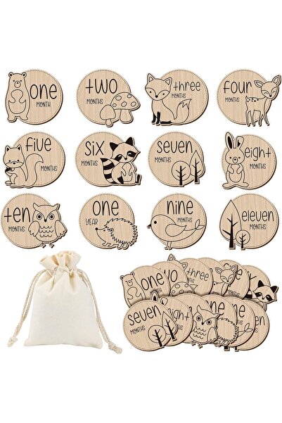 Generic ١٢ بطاقة خشبية لمراحل نمو الطفل الشهرية مع حقيبة من الكتان - مطبوعات ...