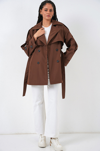 Bigdart Women's Belted Short Trench Coat 5974 - Brown