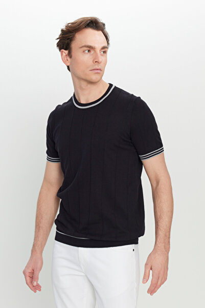 ALTINYILDIZ CLASSICS Men's Black 100% Cotton Standard Fit Regular Cut Crew Neck Knitwear T-Shirt