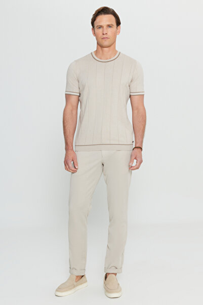 ALTINYILDIZ CLASSICS Men's Beige 100% Cotton Standard Fit Regular Cut Crew Neck Knitwear T-Shirt