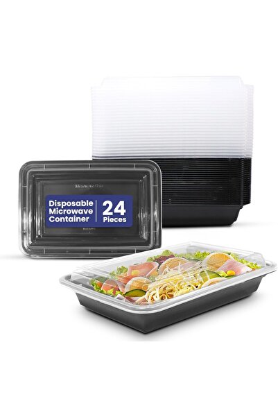 Xess 24 Pieces Microwave Disposable Rectangular Container with Lid - 1 Compartment