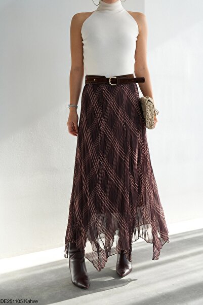 Haticepalas Plaid Patterned Asymmetrical Skirt Brown