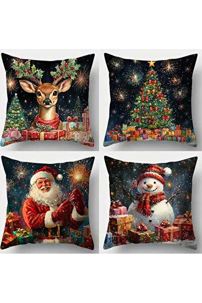 CN Set of 4,Christmas Pillowcase,Deer Snowman,Christmas Pattern,44.96 cm *44.96 cm Christmas Decoration