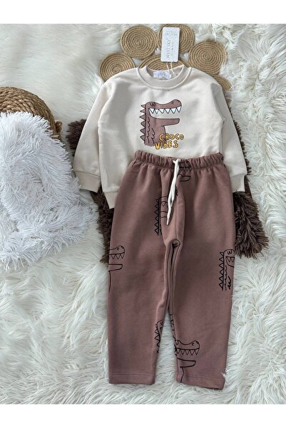 NOBLEKIDS Dinosaur Printed Children's Set with Back Detail – Sweatshirt & Jogger Bottoms, Ages 2–8