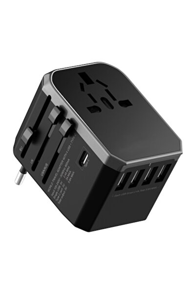 OEM Universal charger adapter, 4x USB + 1x USB-C, universal AC, black
