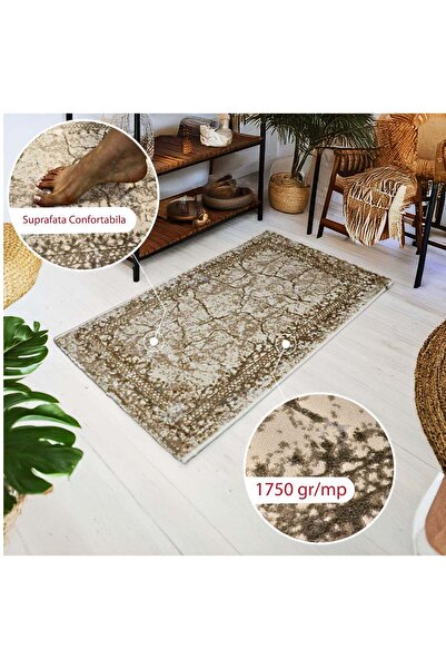 Brava Casa Helion Quadris Carpet, Living Room/Bedroom, Cream, Brown and White, Underfloor Heating, Sc Yarn