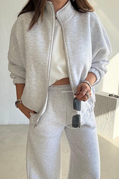 ELVAN TOLON Gray Zippered Fleece-Lined Tracksuit Set
