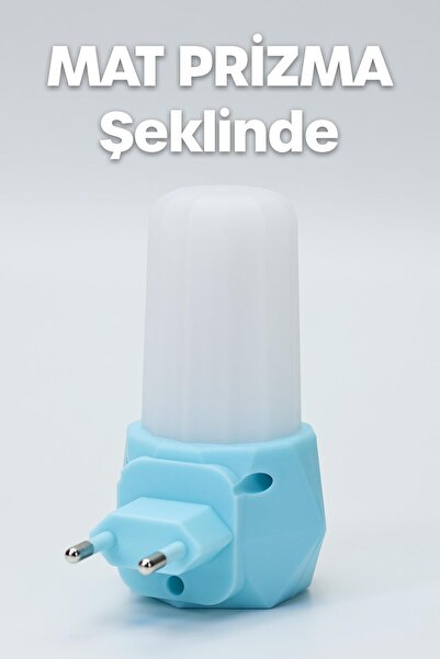 Telvesse Gece Lambası Prizma Tip 2 MOD Sarı-Beyaz Işık Tuşlu Koridor Hol Işığı Uyuma Işığı Turkuaz GC07