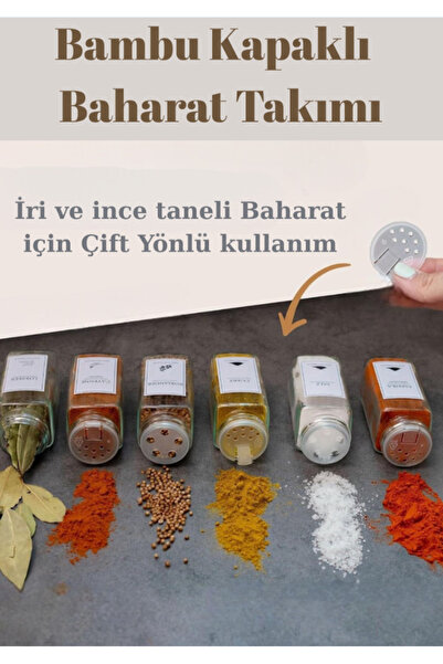 Flash Bazaar 6-Piece Square Glass Spice Jar Set with Bamboo Lids / 6 Pieces with Labels as Gift / 6-Piece Spice Jar Set