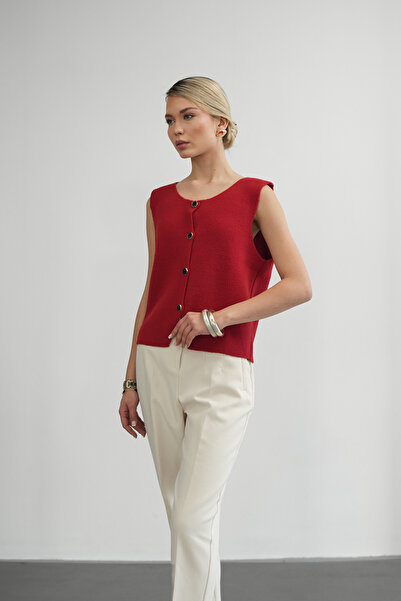 Molly Nelly Γυναικείο μαλακό πλεκτό κομψό αμάνικο γιλέκο με κουμπιά