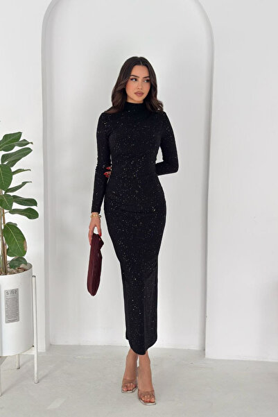 The Robi Rochie cu mânecă lungă pentru femei, cu detaliu de fante, cu sclipici