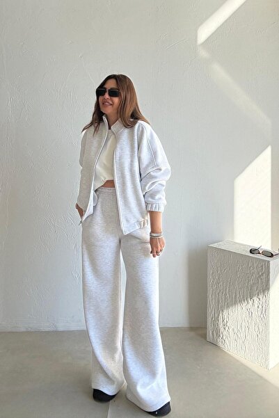 ELVAN TOLON Gray Zippered Fleece-Lined Tracksuit Set