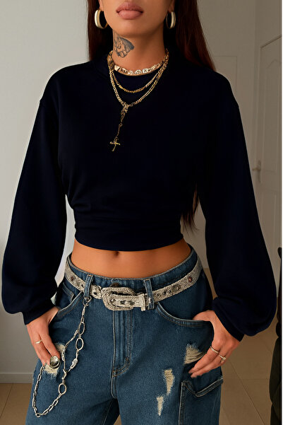 BLUE STREET Kadın Bisiklet Yaka Belden Oturtmalı Tasarım Sweatshirt